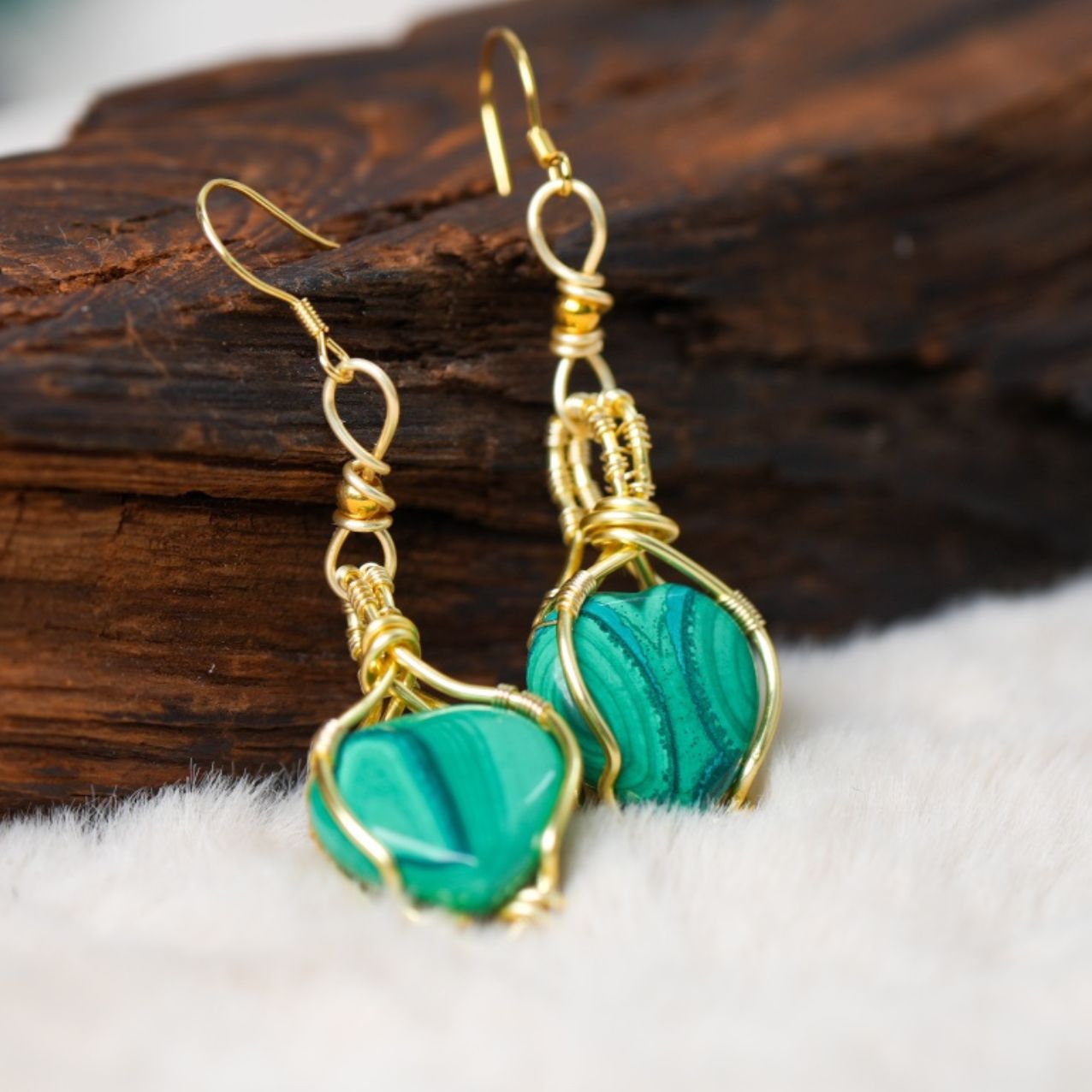 Heart-Shaped Malachite Earrings—Love and Transformation