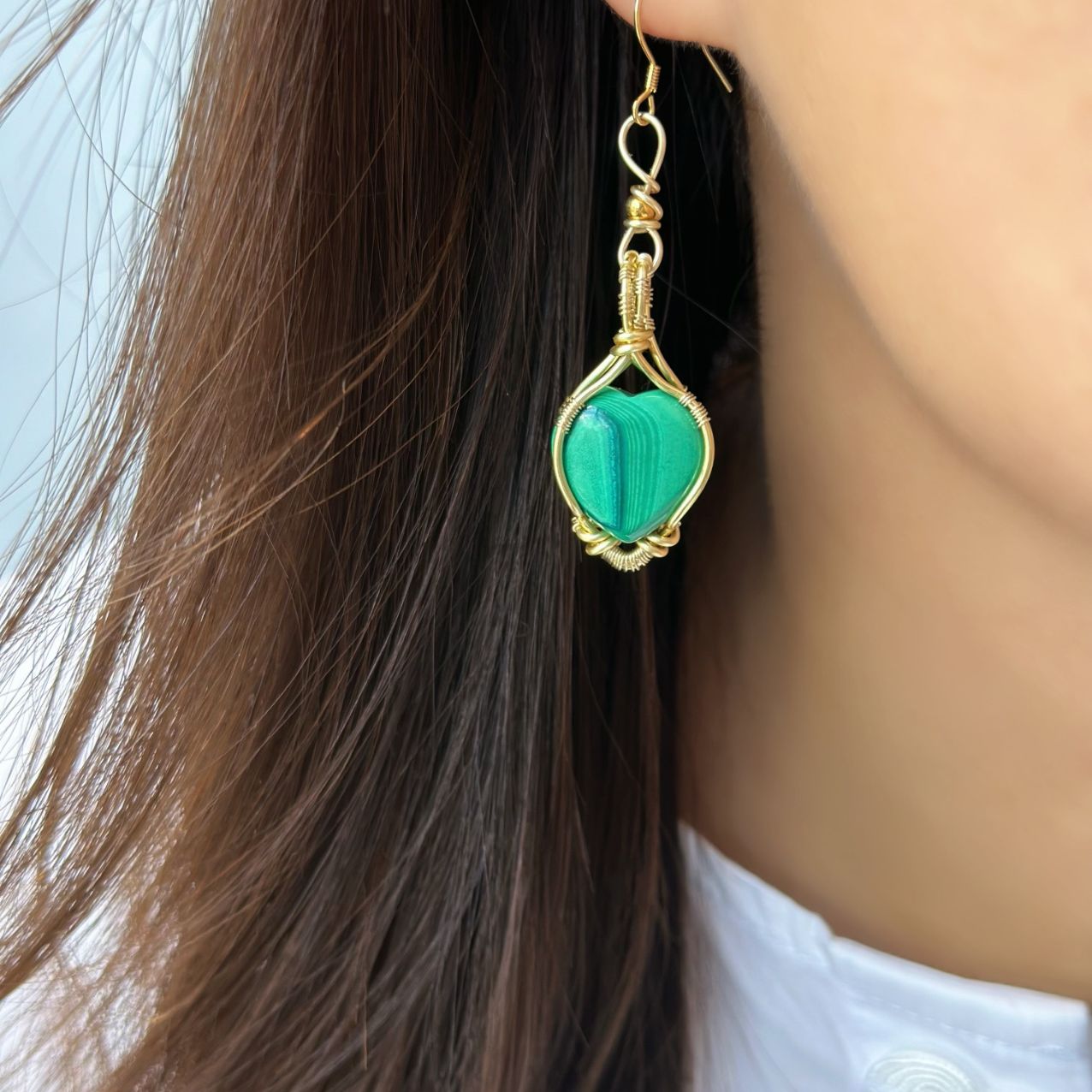 Heart-Shaped Malachite Earrings—Love and Transformation